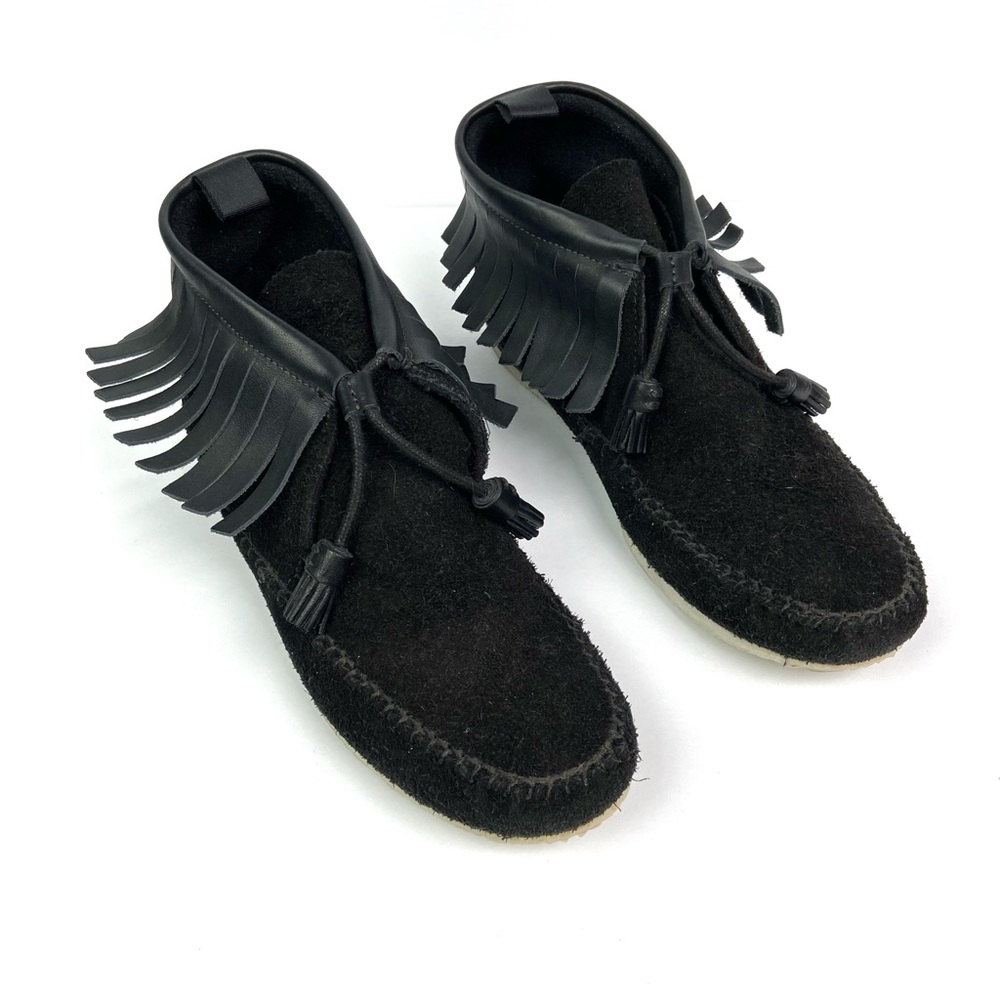RAG AND BONE Black Suede Fringe Tassel Ghita Moccasin Bootie Boot 11 Bohemian - Picture 2 of 7